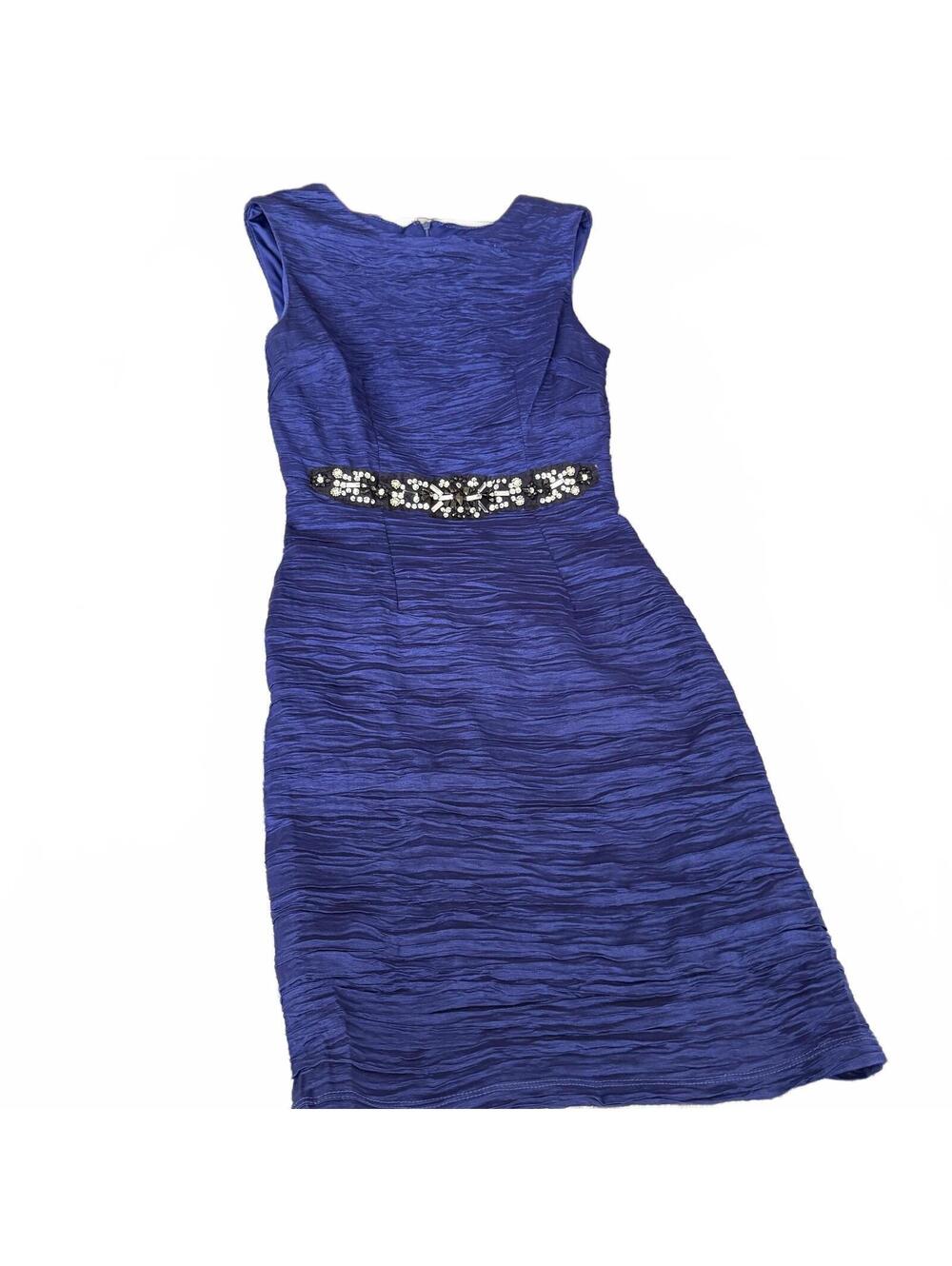 Scarlett Blue Textured Sleeveless Beaded Waist Cocktail Dress Size 12P Petite